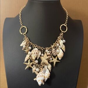 Beach themed bib style necklace mermaid ocean shells